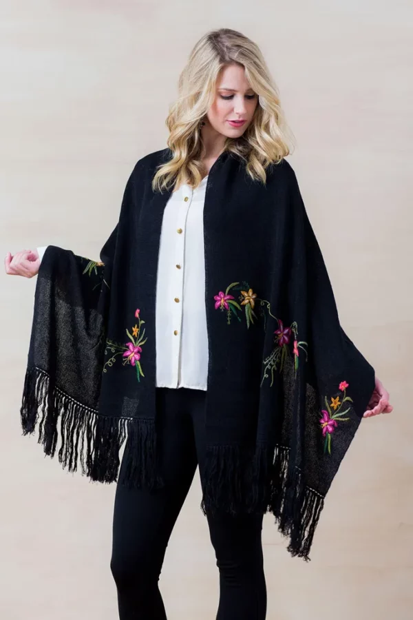 Inter-American-Deco -Hand Embroidered Orchid Shawl