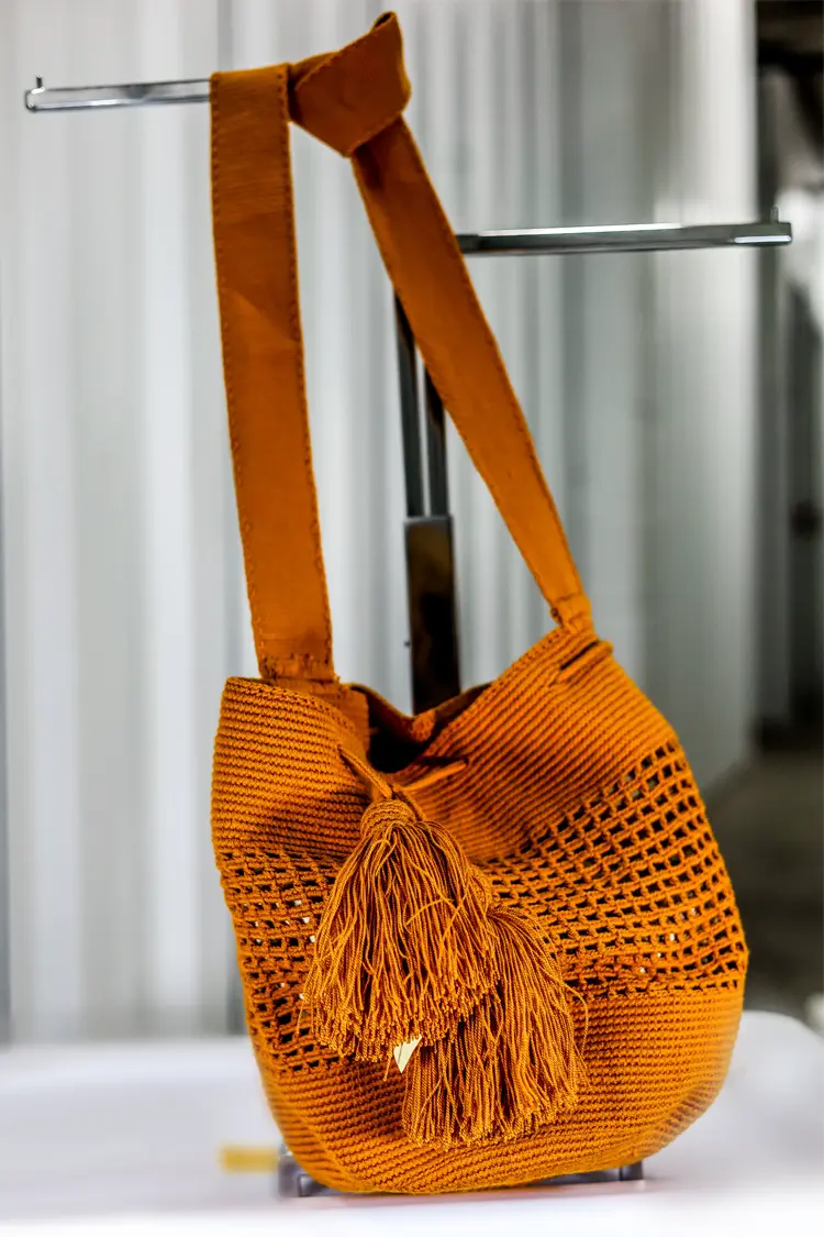 Orange Fishnet bag with Cross Shoulder Strap
