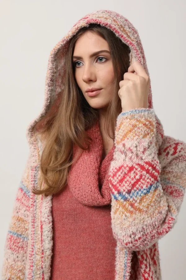 Rainbow alpaca coat with hood